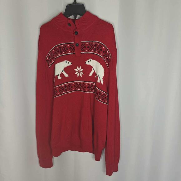 Ralph Lauren Chaps Polar Bear Sweater Men L Red Holiday Snow Lodge Nordic - Picture 1 of 6